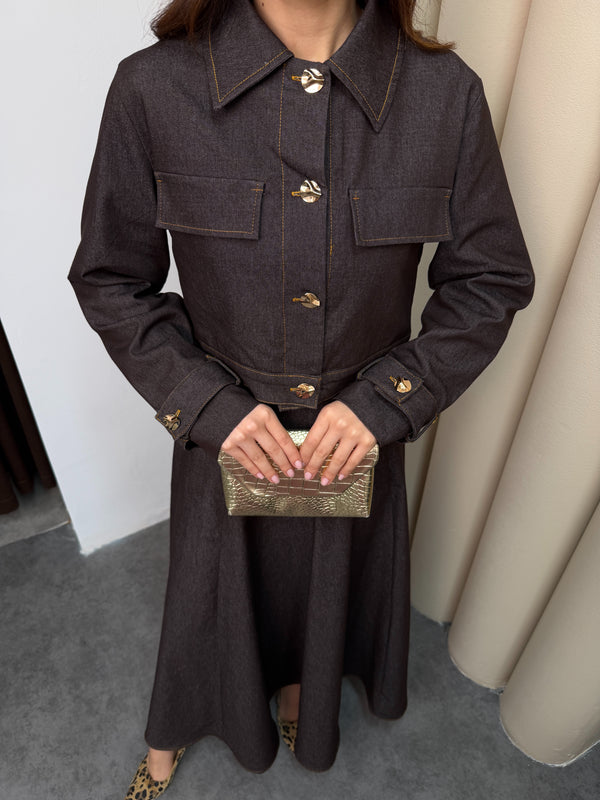 طقم فستان جينز مع جكيت