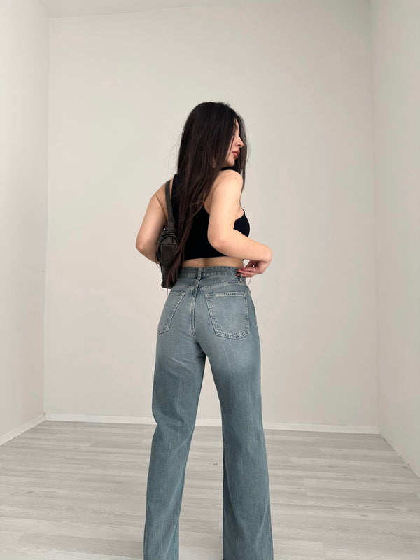 بنطال جينز واسع الساق بخصر عالٍ من ZR TRF (صدئ)