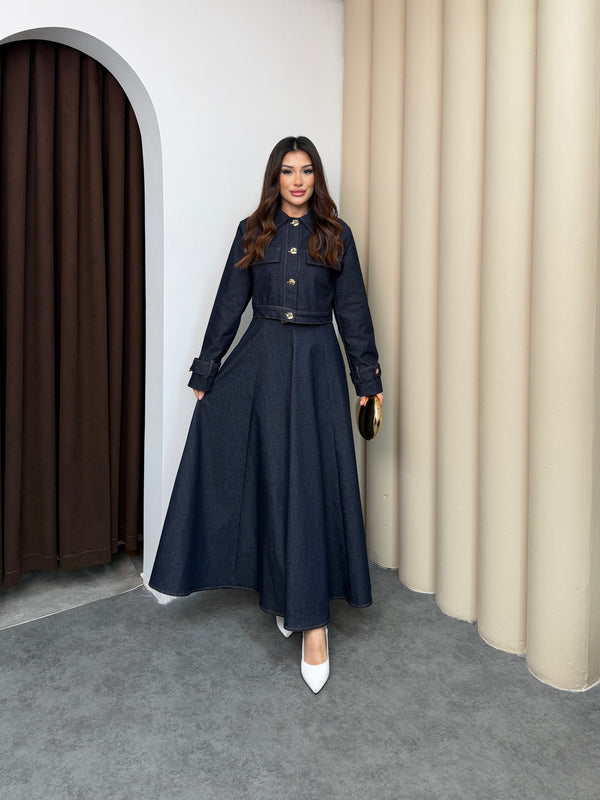 طقم فستان جينز مع جكيت