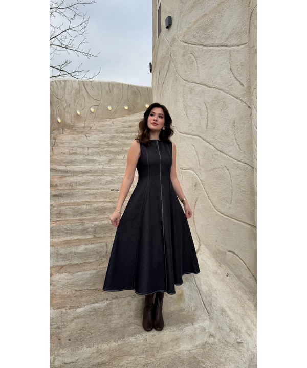 طقم فستان جينز مع جكيت ازرق