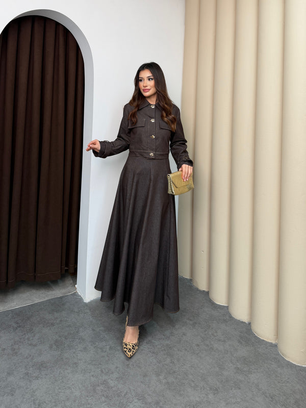 طقم فستان جينز مع جكيت