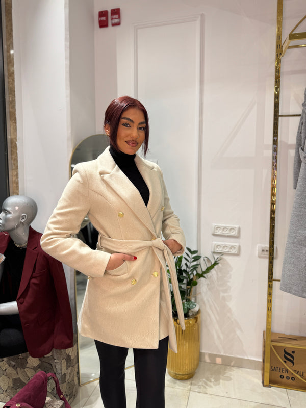 جكيت جوخ ربط ازرار ذهبية بيج فاتح