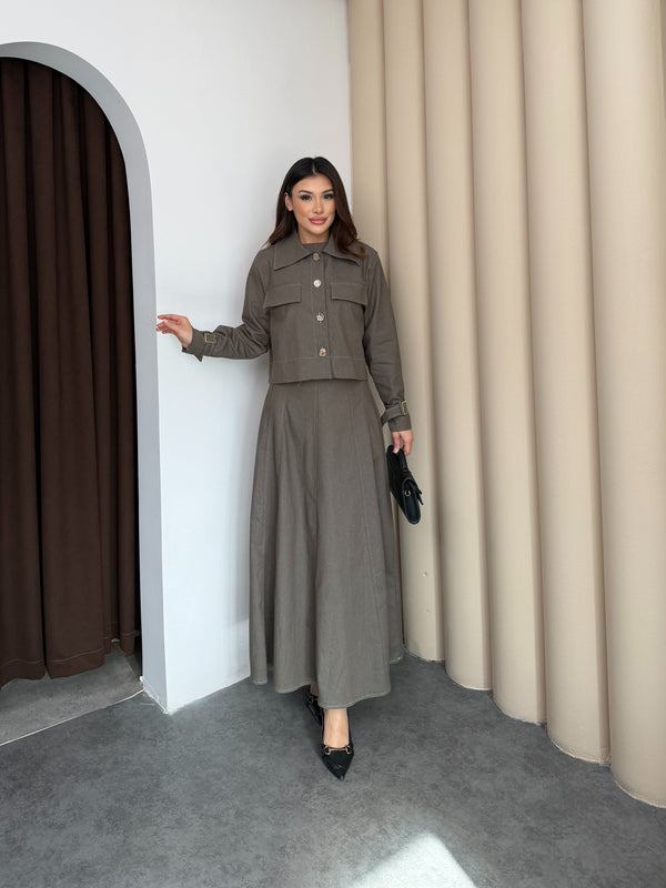 طقم فستان جينز مع جكيت