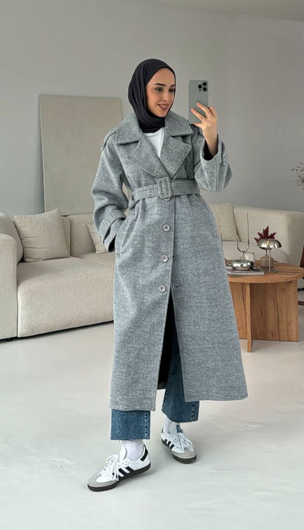 جكيت جوخ كشمير رمادي مع كمر