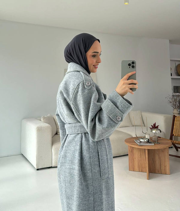 جكيت جوخ كشمير رمادي مع كمر