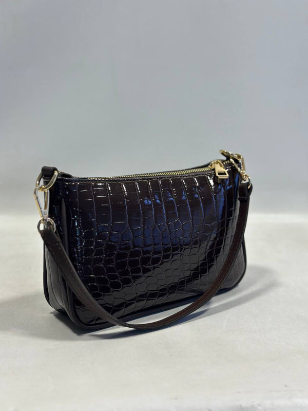 حقيبة جلد التمساح باللون البني - Sateen style