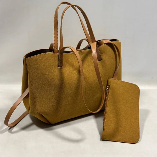 حقيبة جلد مع جزدان باللون الخردلي - Sateen style