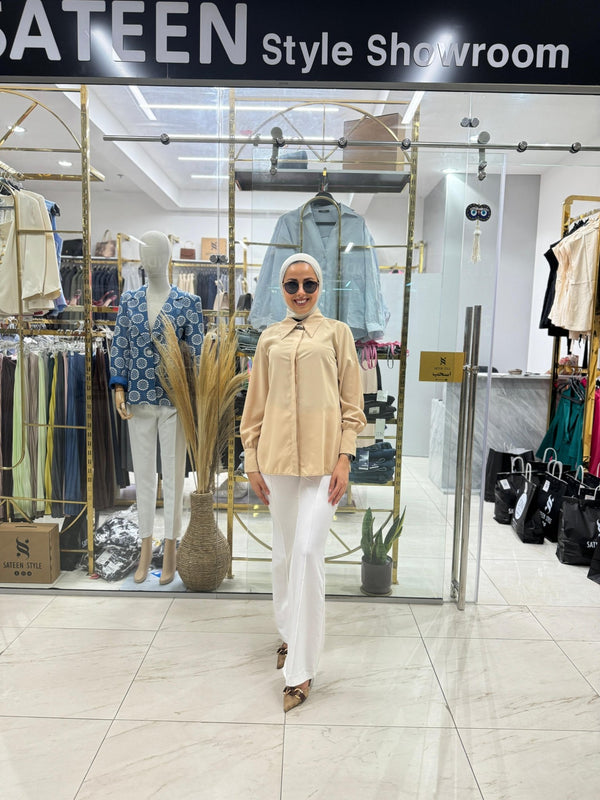 قميص بيسك رسمي مع بروش - Sateen style