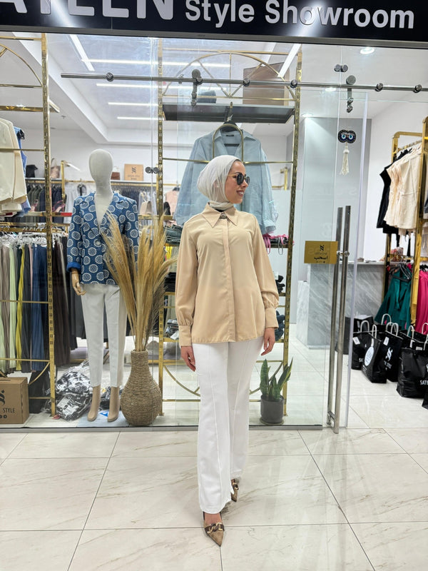 قميص بيسك رسمي مع بروش - Sateen style