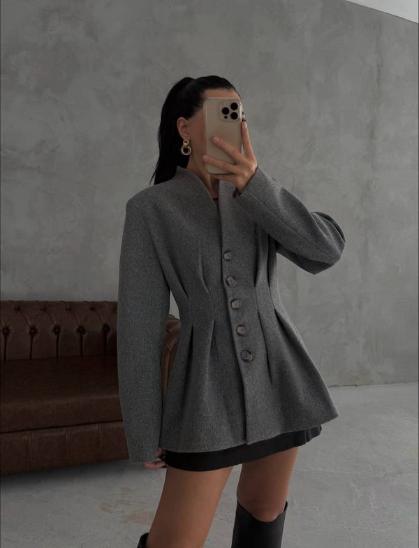 جكيت جوخ مخصر رمادي غامق