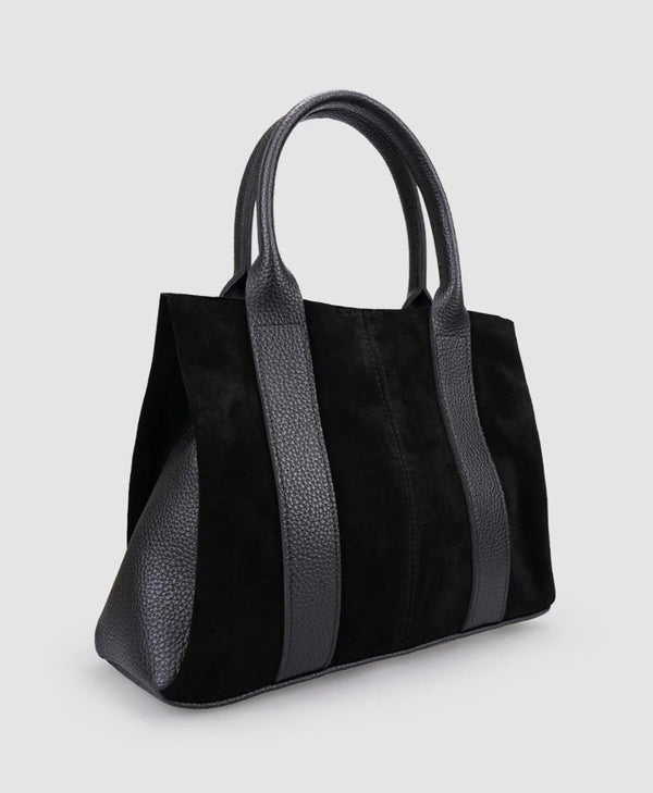 حقيبة جلد الغزال والجلد الطبيعي مع جزدان فخم باللون الاسود