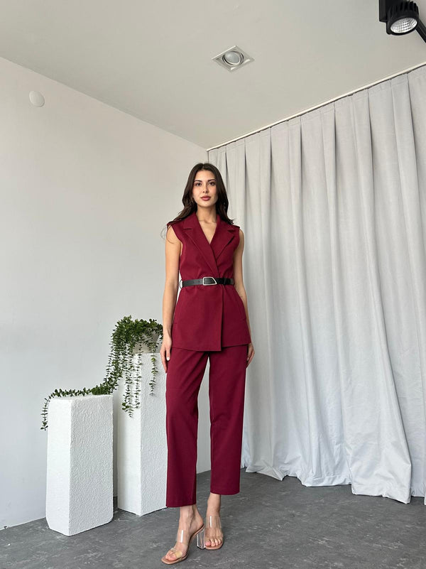 طقم فيست كتان صيفي مع كمر - Sateen style