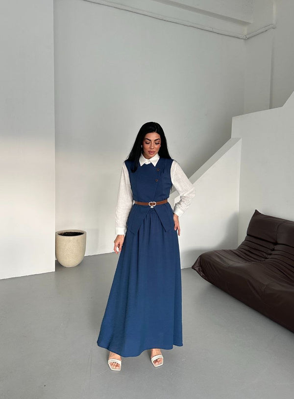 طقم ثلاث قطع باللون الكحلي - Sateen style