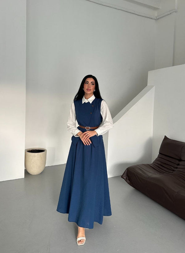 طقم ثلاث قطع باللون الكحلي - Sateen style