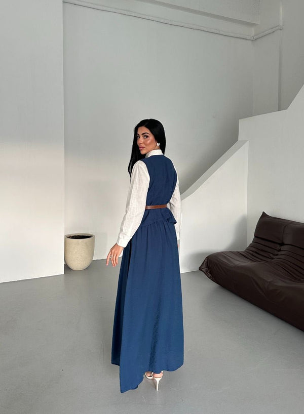 طقم ثلاث قطع باللون الكحلي - Sateen style