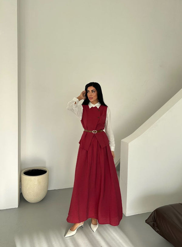 طقم ثلاث قطع باللون الخمري - Sateen style