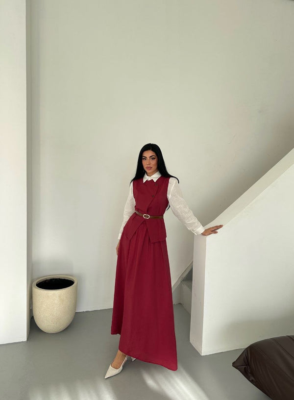 طقم ثلاث قطع باللون الخمري - Sateen style