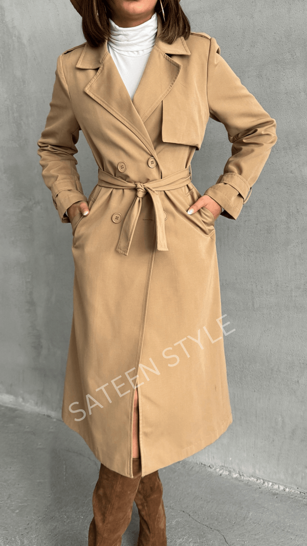 ترانشكوت كتان طول 117 سم - Sateen style