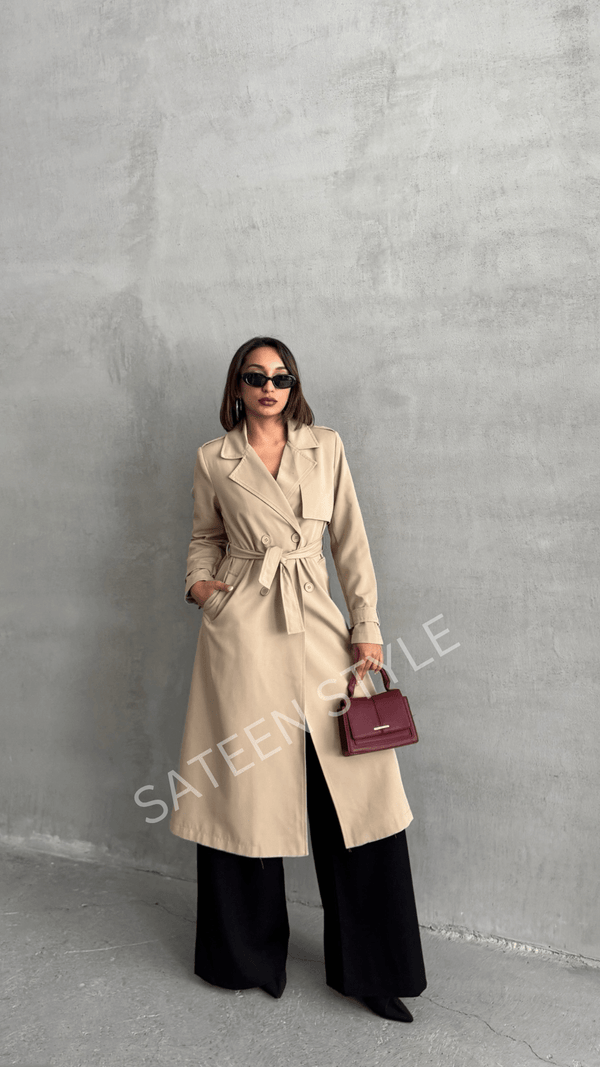 ترانشكوت كتان طول 117 سم - Sateen style