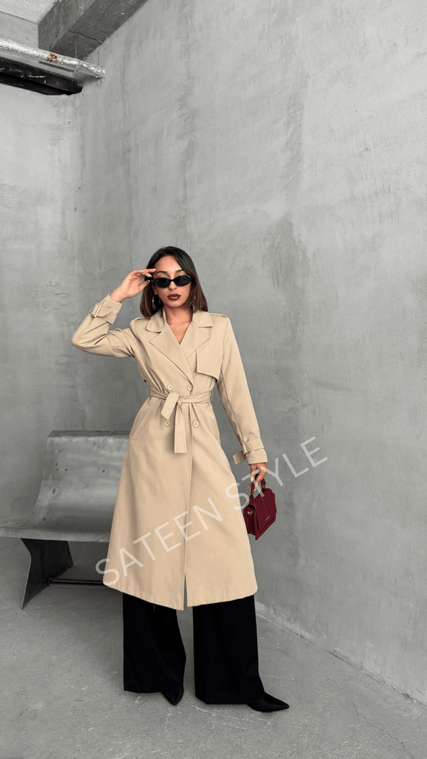 ترانشكوت كتان طول 117 سم - Sateen style