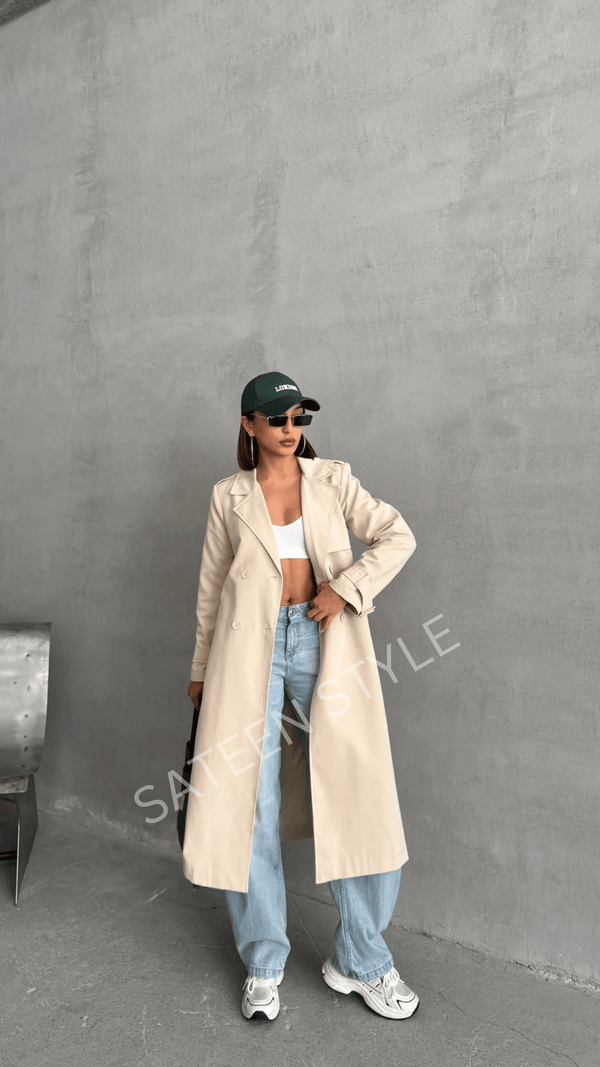 ترانشكوت كتان طول 117 سم - Sateen style