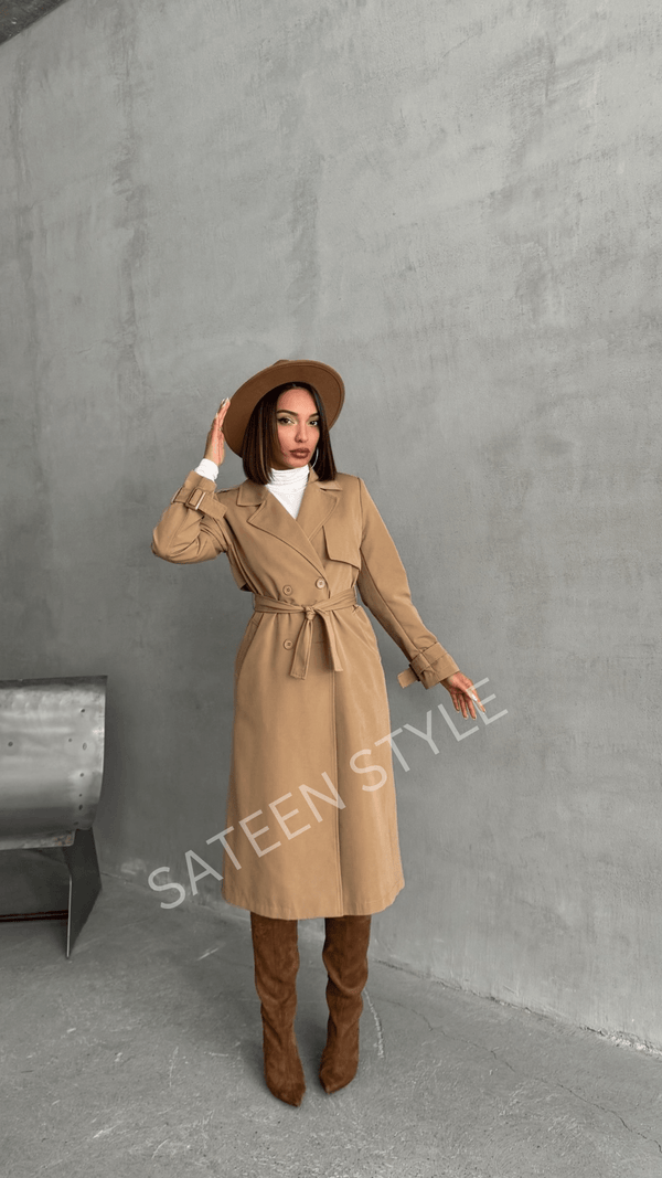 ترانشكوت كتان طول 117 سم - Sateen style