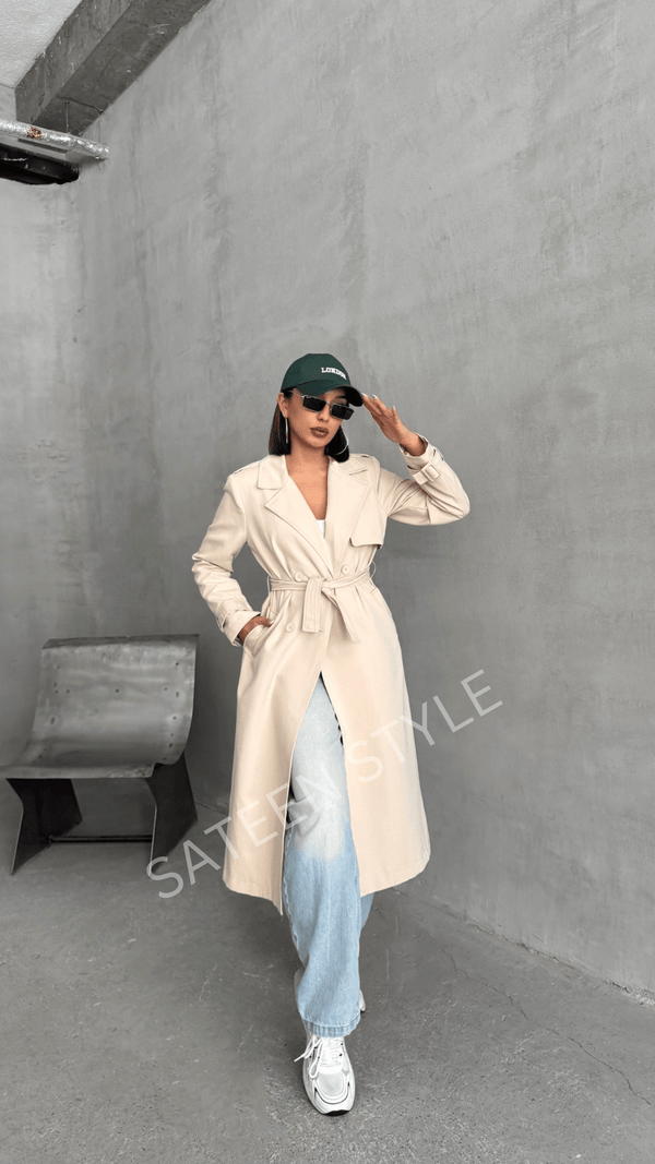 ترانشكوت كتان طول 117 سم - Sateen style