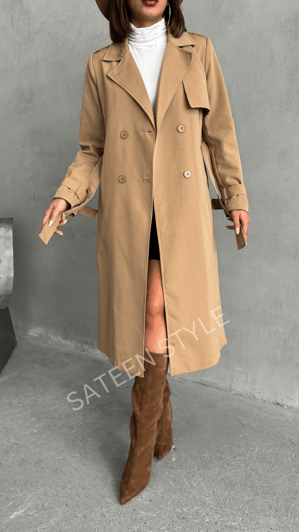 ترانشكوت كتان طول 117 سم - Sateen style