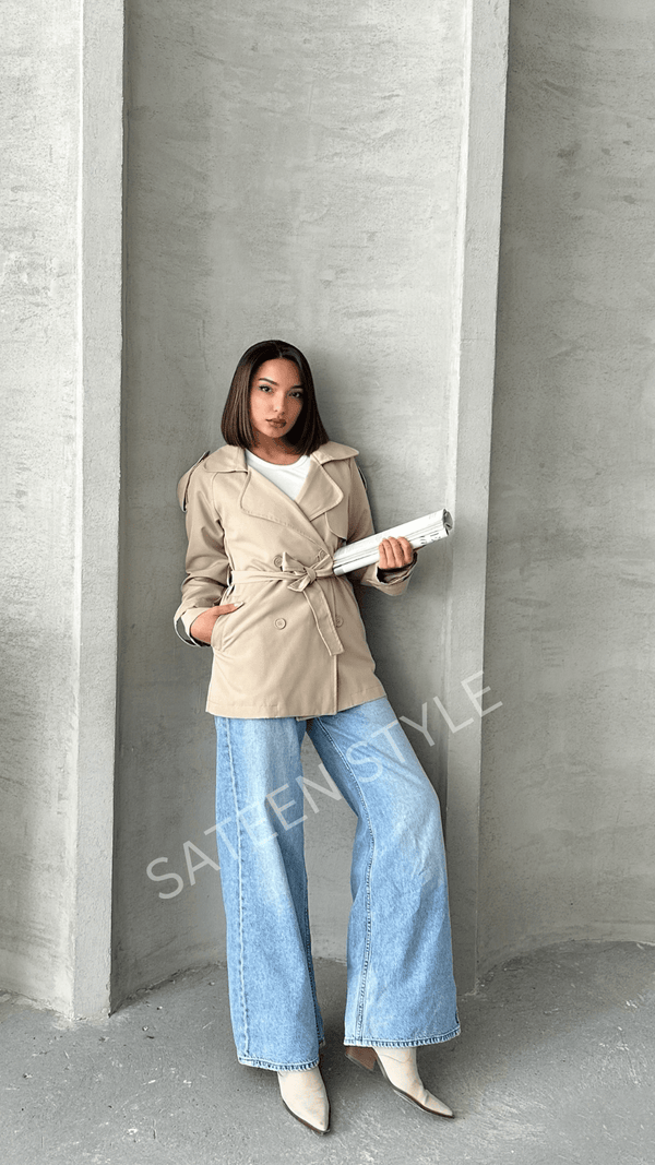 ترانشكوت كتان طول 78 سم - Sateen style