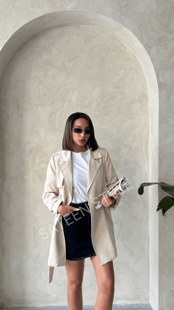 ترانشكوت كتان طول 85 سم - Sateen style