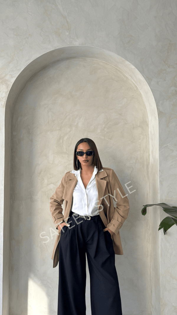 ترانشكوت كتان طول 85 سم - Sateen style