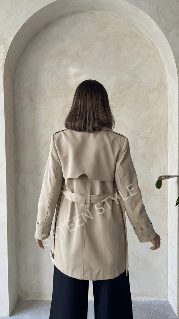 ترانشكوت كتان طول 85 سم طحيني - Sateen style