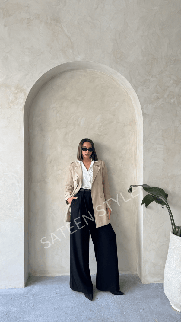 ترانشكوت كتان طول 85 سم طحيني - Sateen style