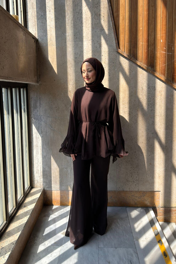 Zeena chiffon set بني