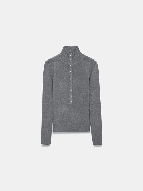 High Neck Snap Button Knit Sweater