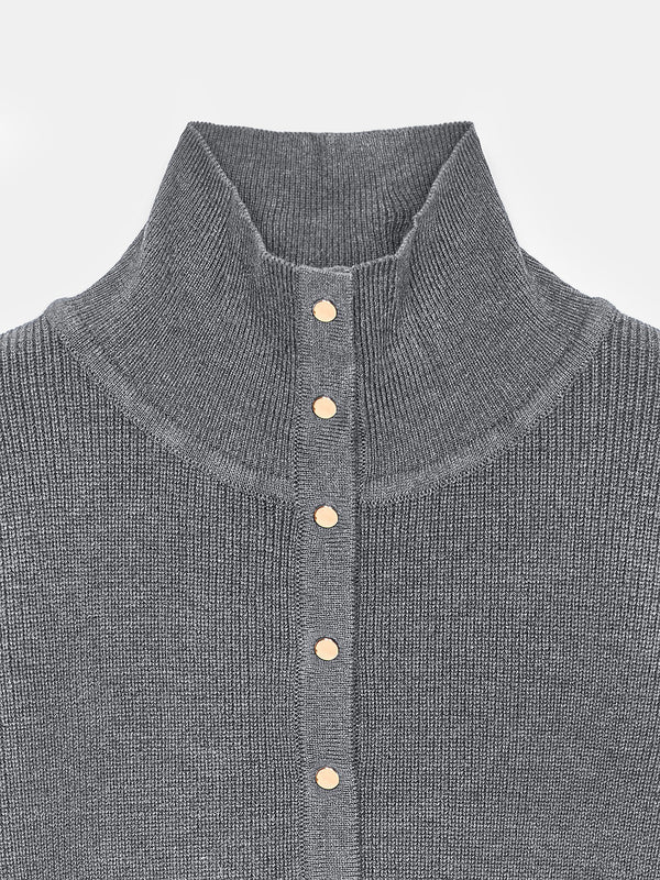High Neck Snap Button Knit Sweater