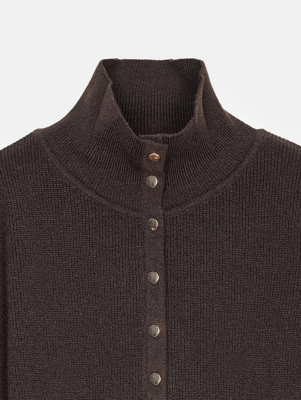 High Neck Snap Button Knit Sweater