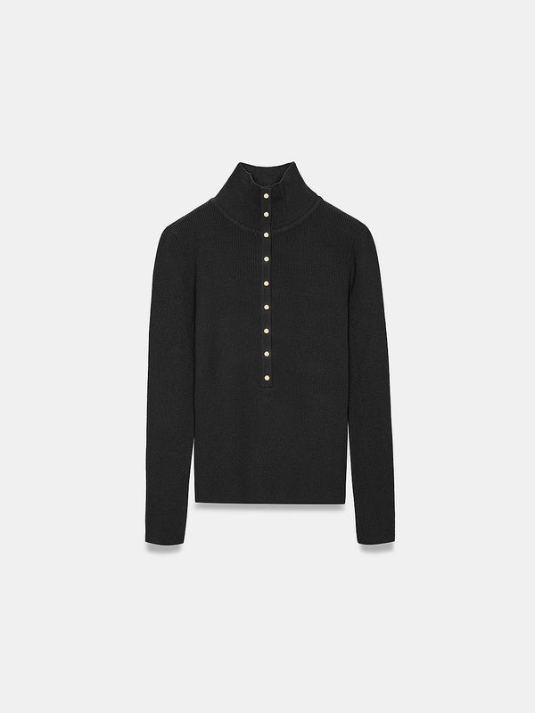 High Neck Snap Button Knit Sweater