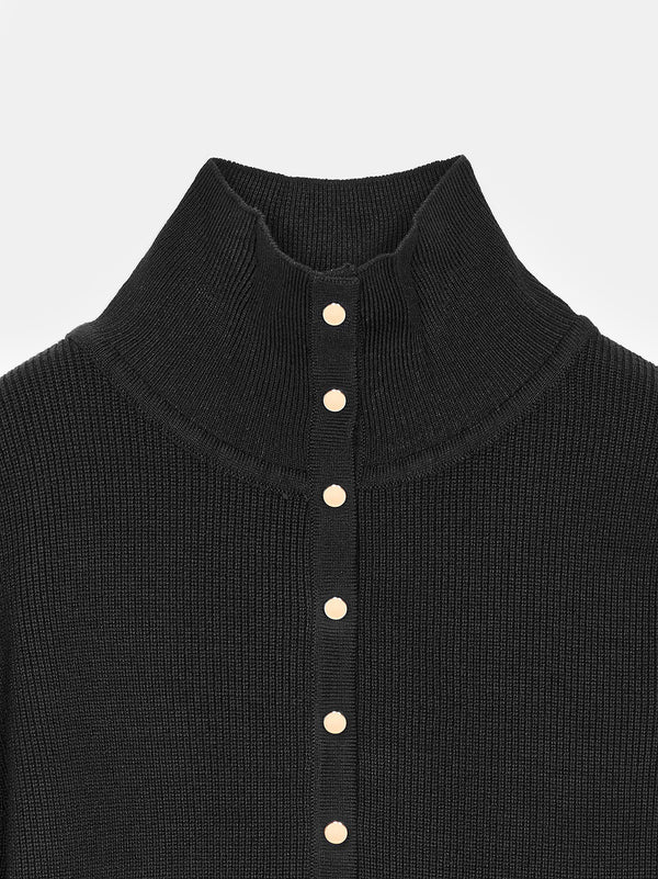 High Neck Snap Button Knit Sweater