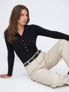 High Neck Snap Button Knit Sweater