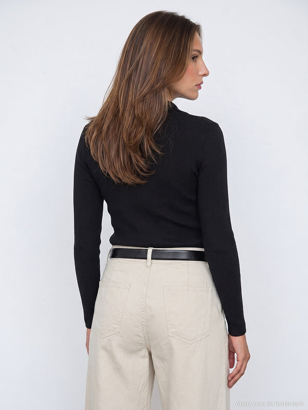 High Neck Snap Button Knit Sweater