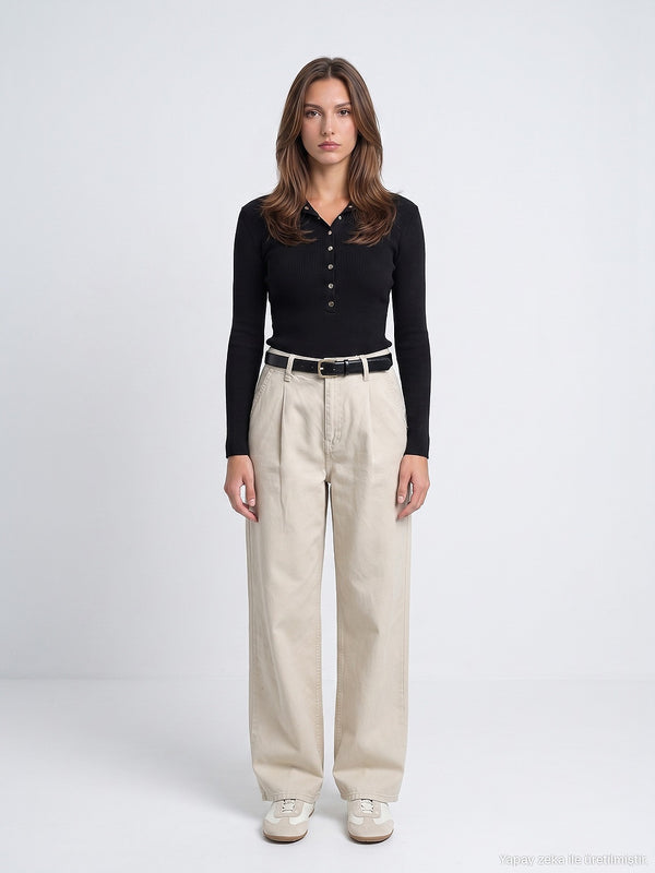 High Neck Snap Button Knit Sweater