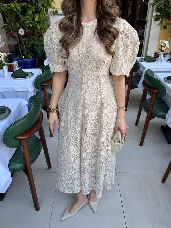 Balon Sleeve Dantel Dress