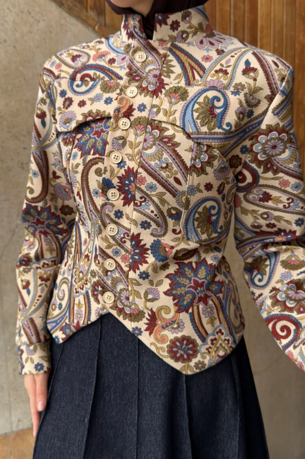 Ethnic Jacquard Quilted Jacket