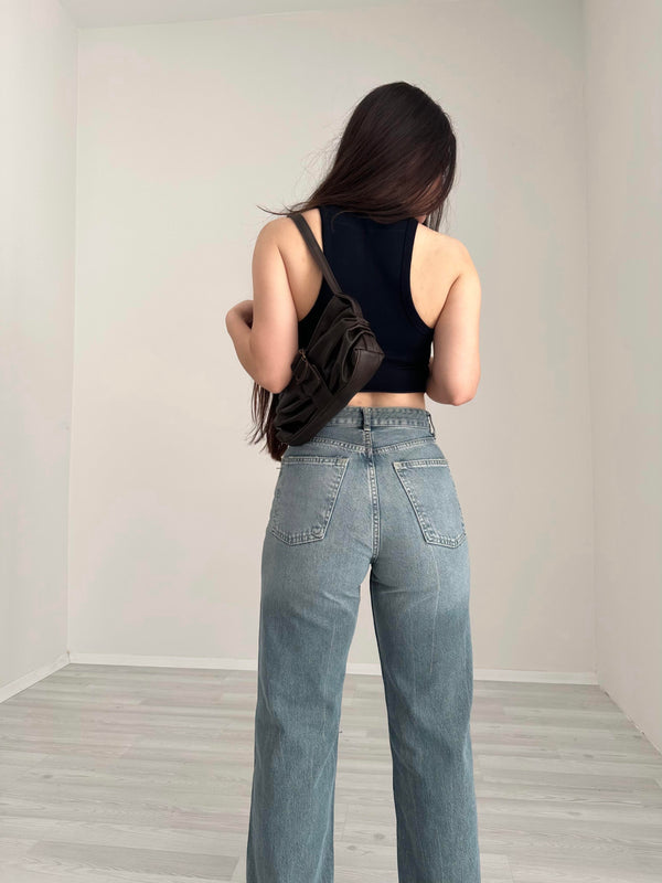 بنطال جينز واسع الساق بخصر عالٍ من ZR TRF (صدئ)