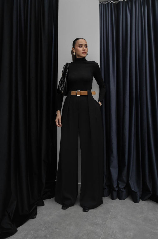 بنطلون اسود Classic Pleated Elegance
