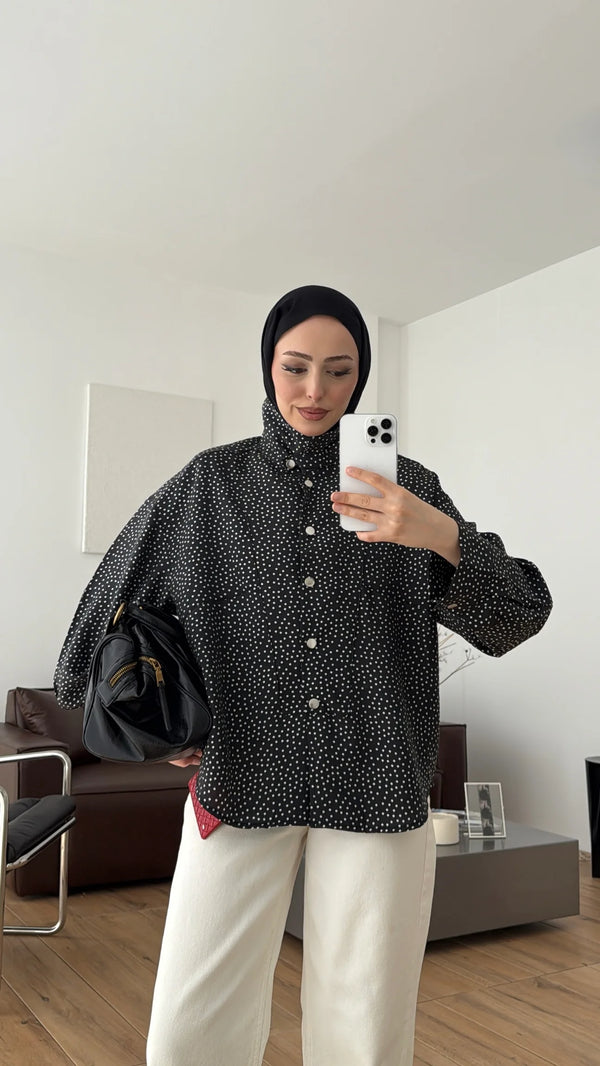 قميص اسود  Snap Polka Dot كاجول
