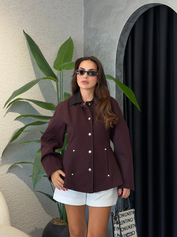 WAISTED CONTRAST COLLAR JACKET