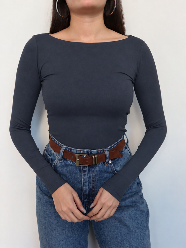 Boat Neck Long Sleeve Top
