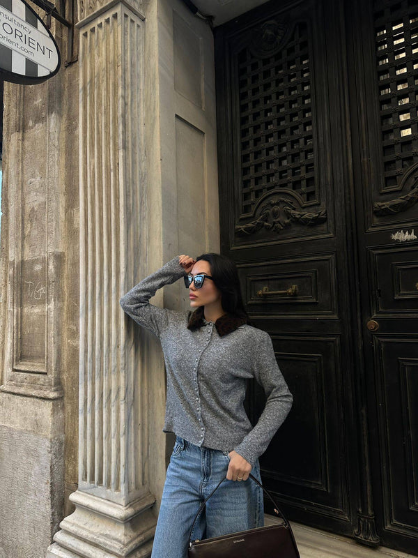 كارديغان قبة فرو قابلة للإزالة